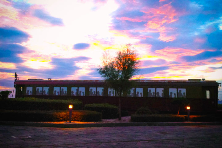 Sunset with wagon at Pietrarsa Railway Museum